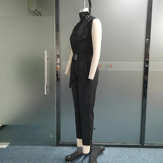 Ancient Energy shoulder slimming waist belt paired with a stylish blouse and pants, highlighting a sleek, modern fashion look.