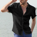 Men's summer short-sleeved casual button-up shirt from Ancient Energy, lightweight and comfortable men's clothing top.