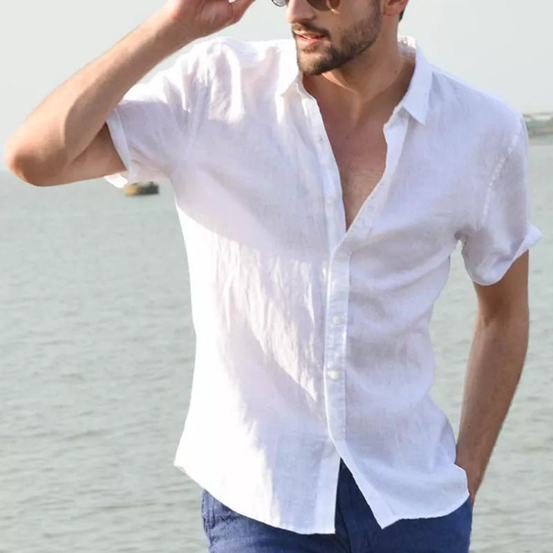 Men's casual short-sleeved button-up shirt by Ancient Energy, lightweight summer top with a relaxed fit and classic collar.