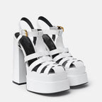 Ancient Energy summer thick high heels with fish mouth design, stylish European and US fashion footwear, close-up view