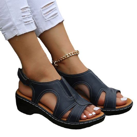 Women's Velcro cutout chunky sole open toe sandals by Ancient Energy with large open toe design and secure velcro straps.