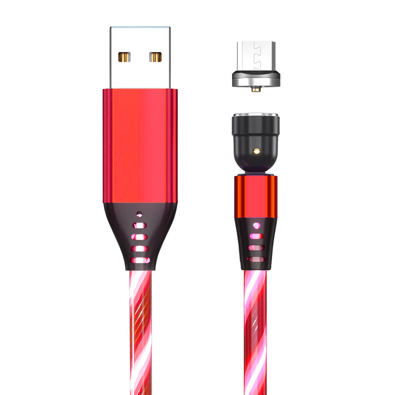 Ancient Energy 540 Rotate Luminous Magnetic Micro USB and Type C Phone Charging Cable with fast 3A charging and LED glow.
