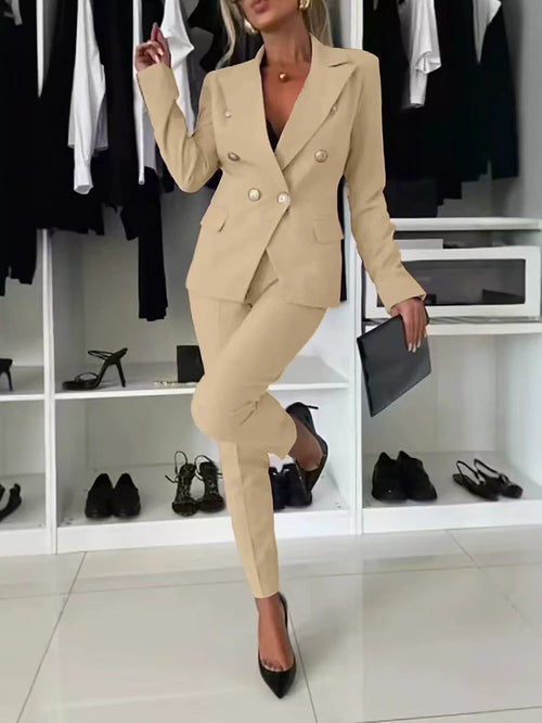 Lapel Button-Down Jacket & Slim-Fit Trousers Suit – 15 Colors XS–XXL