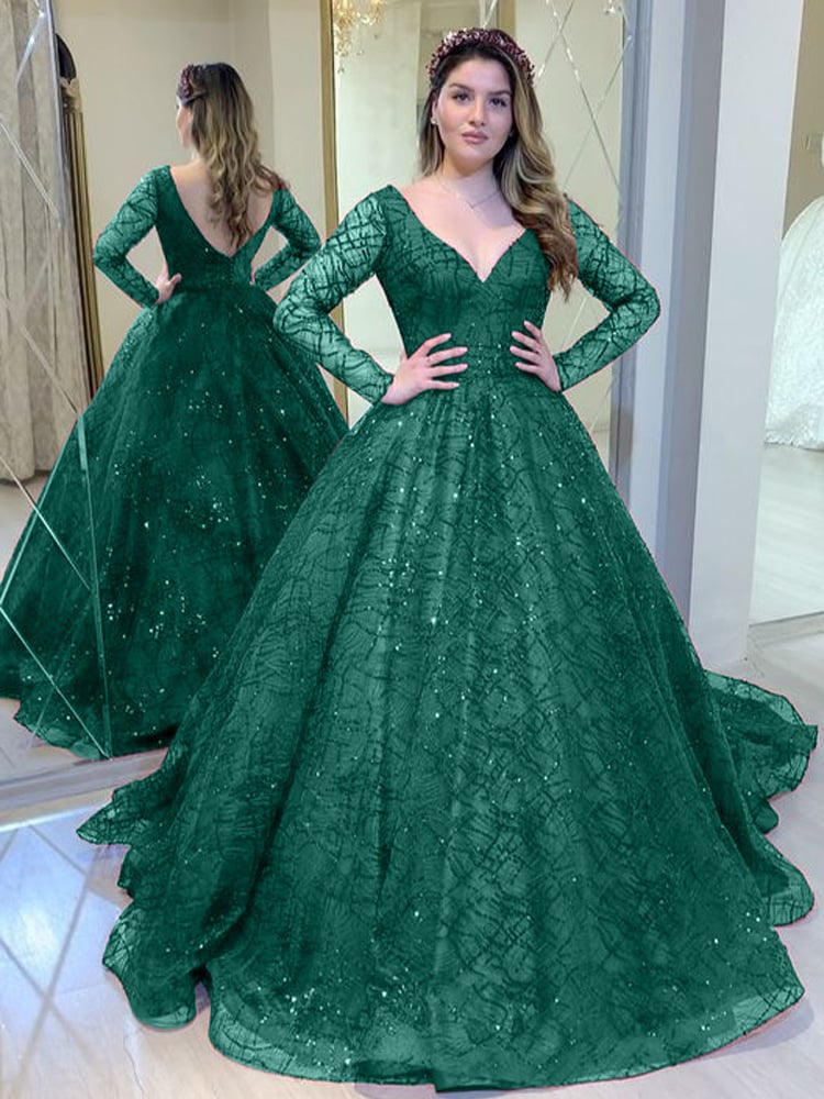 Elegant Sequin V-Neck Gala Dress