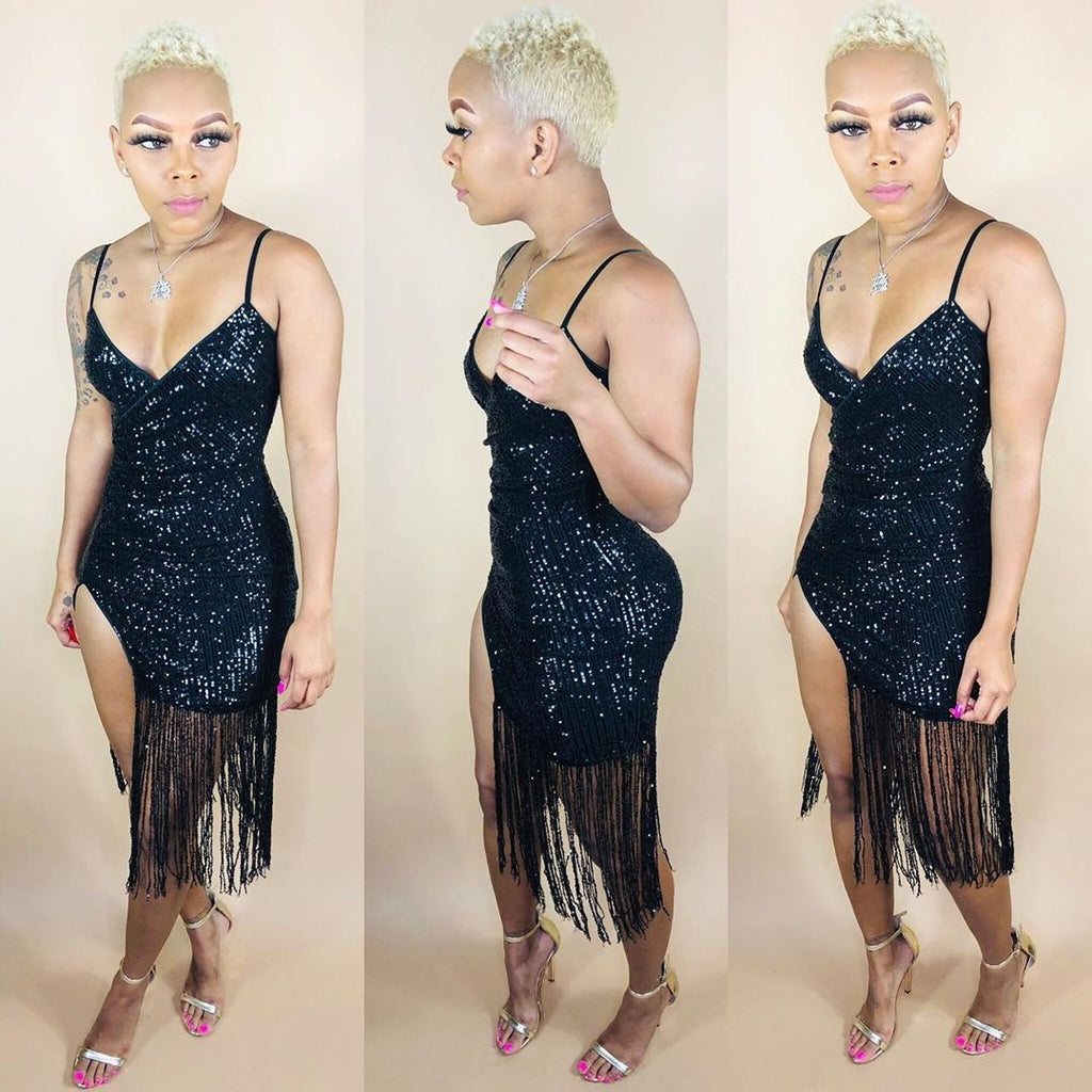 Glamour Nights Sequin Fringe Dress
