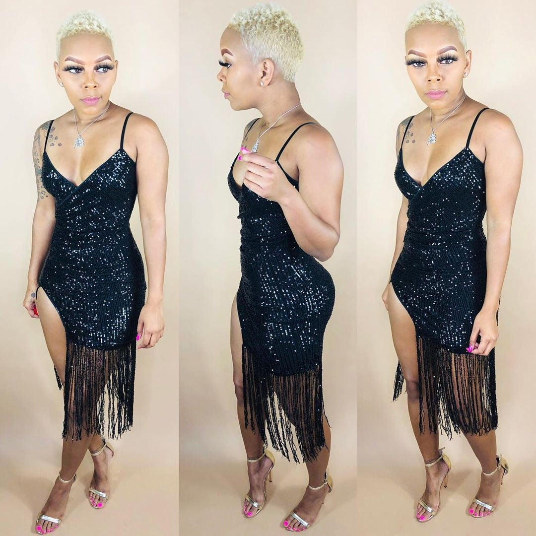 Glamour Nights Sequin Fringe Dress