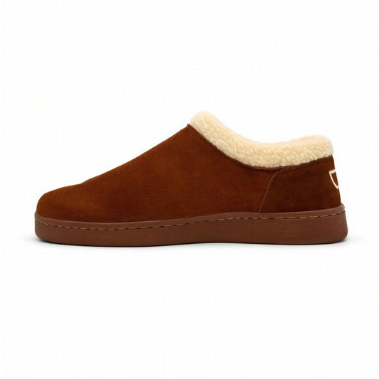 Cozy women's suede slippers from Bread's Ashton Edition featuring soft, plush interior and stylish slip-on design.