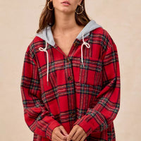 BiBi Brushed Plaid Hooded Jacket