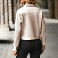 Faux Suede Cropped Jacket with Stand Collar — Vintage Short Coat / Fall Outwear