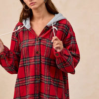 BiBi Brushed Plaid Hooded Jacket