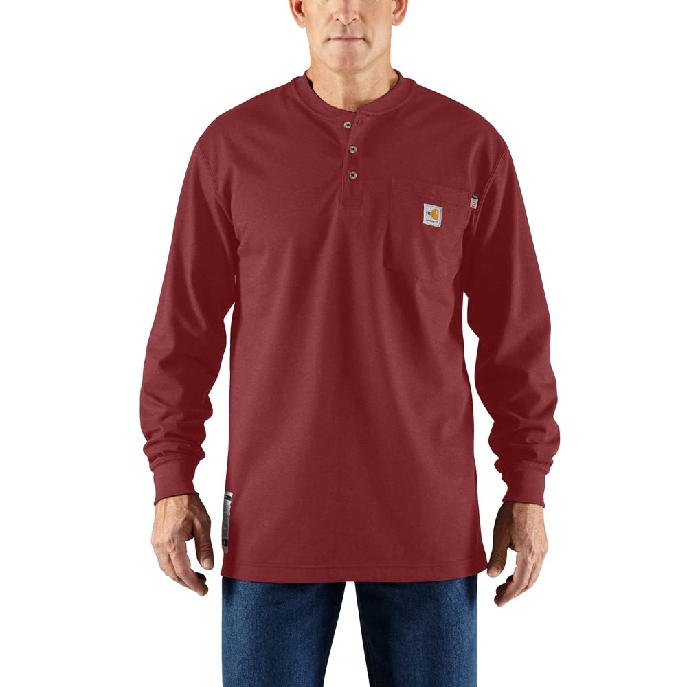 Carhartt Men's FR Cotton Force Henley Dark Red XL