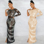 Glam Night Drilled Sleeve Asymmetrical Maxi