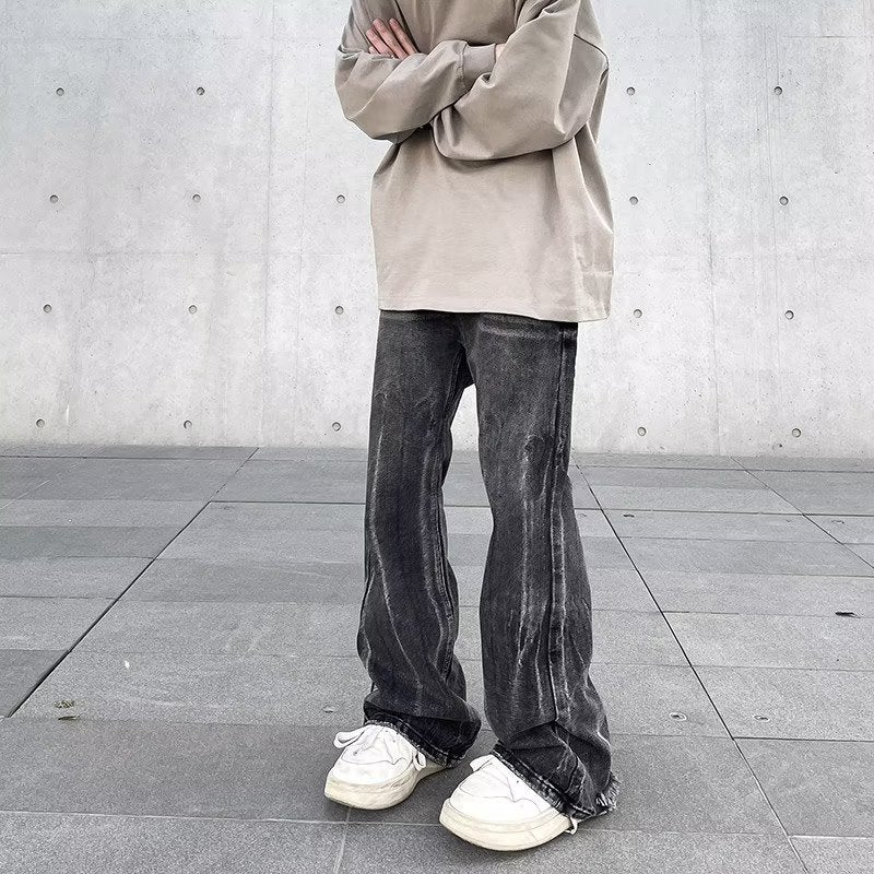 Urban Washed Distressed Wide-Leg Denims