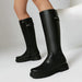 Women’s Retro British-Style Riding Boots – Leather Belt Buckle Knee Boots