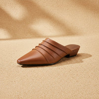 Handmade Sheepskin Ruched Mule Slides – Square Toe Low Heel