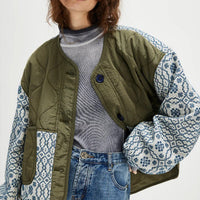 Women's Quilted Printed Patchwork Button Coat — Slim Fit