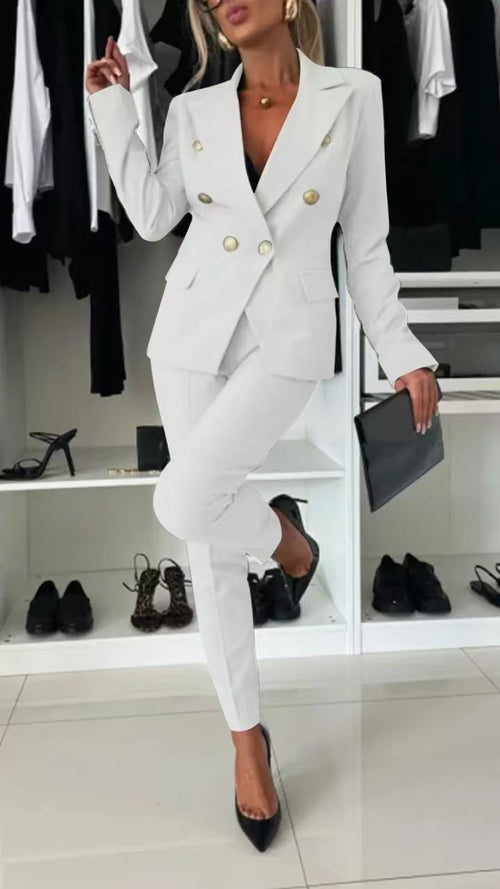 Lapel Button-Down Jacket & Slim-Fit Trousers Suit – 15 Colors XS–XXL