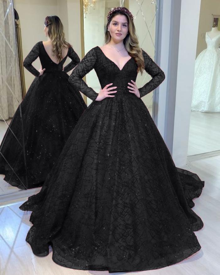 Elegant Sequin V-Neck Gala Dress