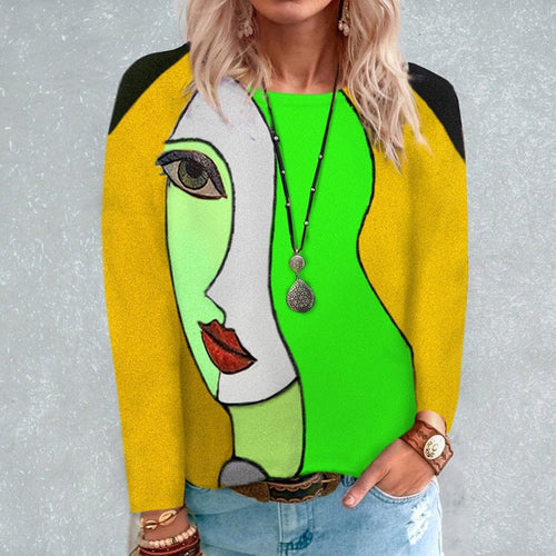 Stylish Face Print Long Sleeve Tee