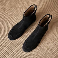 Women’s Fleece-Lined Ankle Boots – Round Toe Low Heel Winter Boots