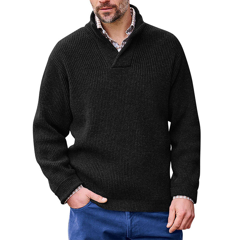 Mandotos International Men's High Neck Classic Black Ribbed Sweater