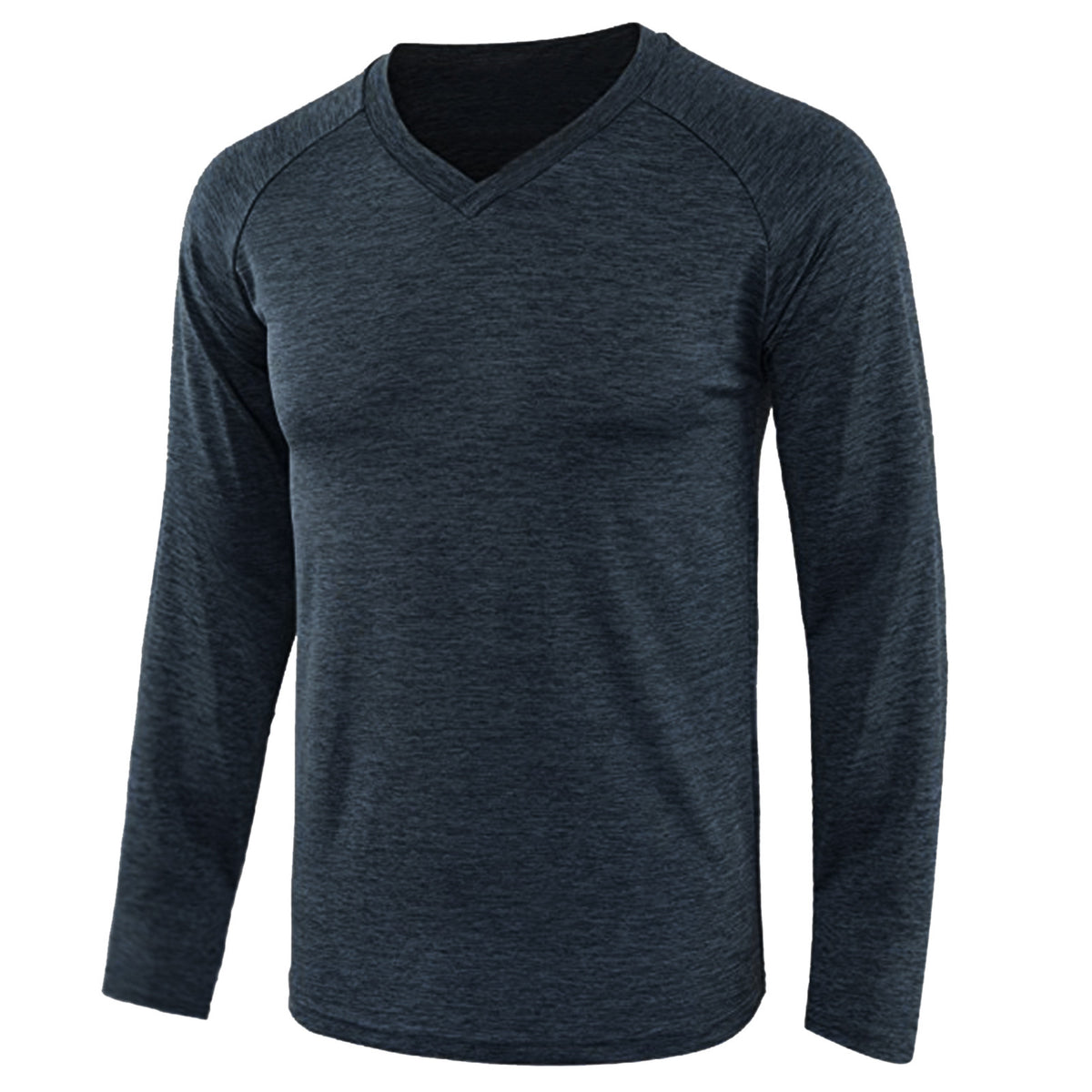 Mandotos International men's essential long sleeve raglan tee in dark heather navy blue.