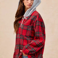 BiBi Brushed Plaid Hooded Jacket