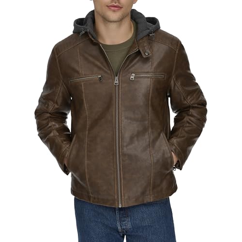 Levis Men's Hooded Faux Leather Racing Jacket XXL