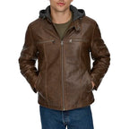 Levis Men's Hooded Faux Leather Racing Jacket XXL