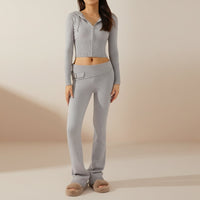 Women’s Knitted Hooded Two-Piece Set – Cardigan & High-Waisted Pants Suit