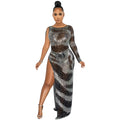 Glam Night Drilled Sleeve Asymmetrical Maxi