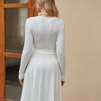 Women's Wrap A-Line Knit Dress Long Sleeve