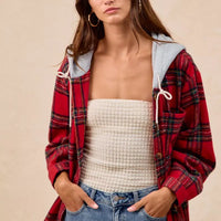BiBi Brushed Plaid Hooded Jacket