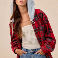 BiBi Brushed Plaid Hooded Jacket
