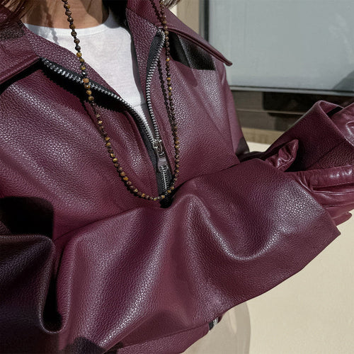 Vintage Style Women's Solid Color Faux Leather Jacket