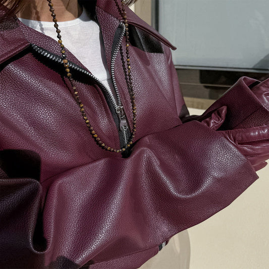 Vintage Style Women's Solid Color Faux Leather Jacket