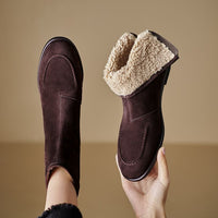 Women’s Fleece-Lined Ankle Boots – Round Toe Low Heel Winter Boots