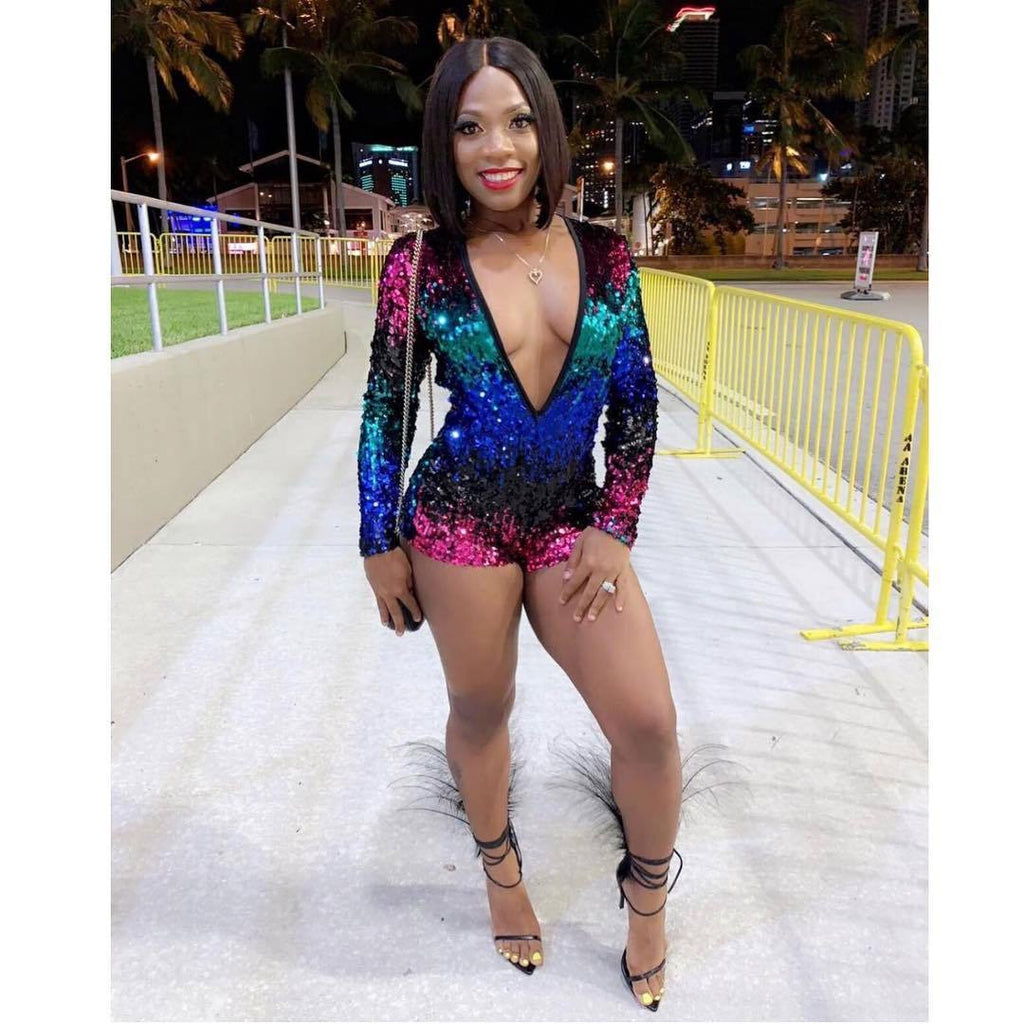 Sparkle Gradient V-Neck Party Jumpsuit