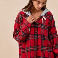 BiBi Brushed Plaid Hooded Jacket