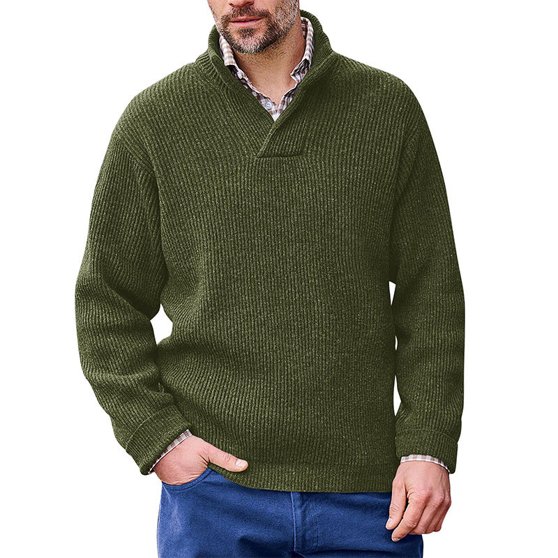 Mandotos International Men's High Neck Classic Green Ribbed Sweater
