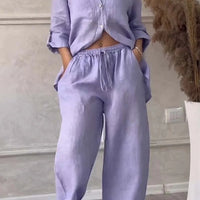 FitiqueFit wide-leg pants and lace-up top two-piece set in solid color, available in 12 colors, size S–5XL.