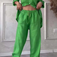 FitiqueFit two-piece set with wide-leg pants and lace-up top in solid color, available in 12 sizes and multiple colors.
