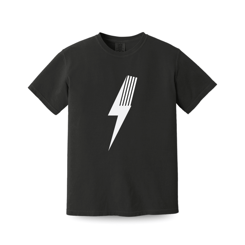 Black adult Spark T-Shirt by Little Rad Things, featuring a vibrant spark graphic on the front.