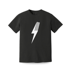 Black adult Spark T-Shirt by LITTLE RAD THINGS featuring a vibrant spark graphic on the front.
