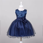 Baby sequin dress by MANDOTOS, flower girl wedding princess dress with floral details and sparkling sequins for special occasions.