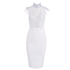 Mandotos bandage beads evening dress featuring intricate beadwork and a fitted silhouette, perfect for formal occasions.