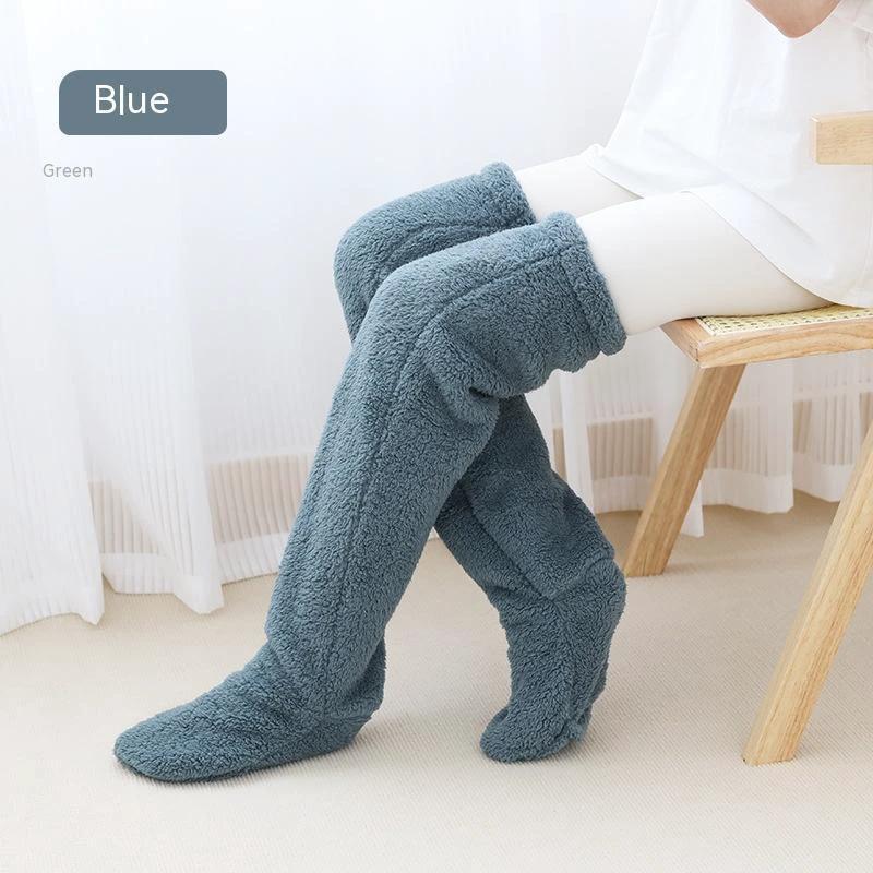 Mandotos cozy winter knee-high fuzzy socks designed for cold-proof warmth and comfort during cold weather.