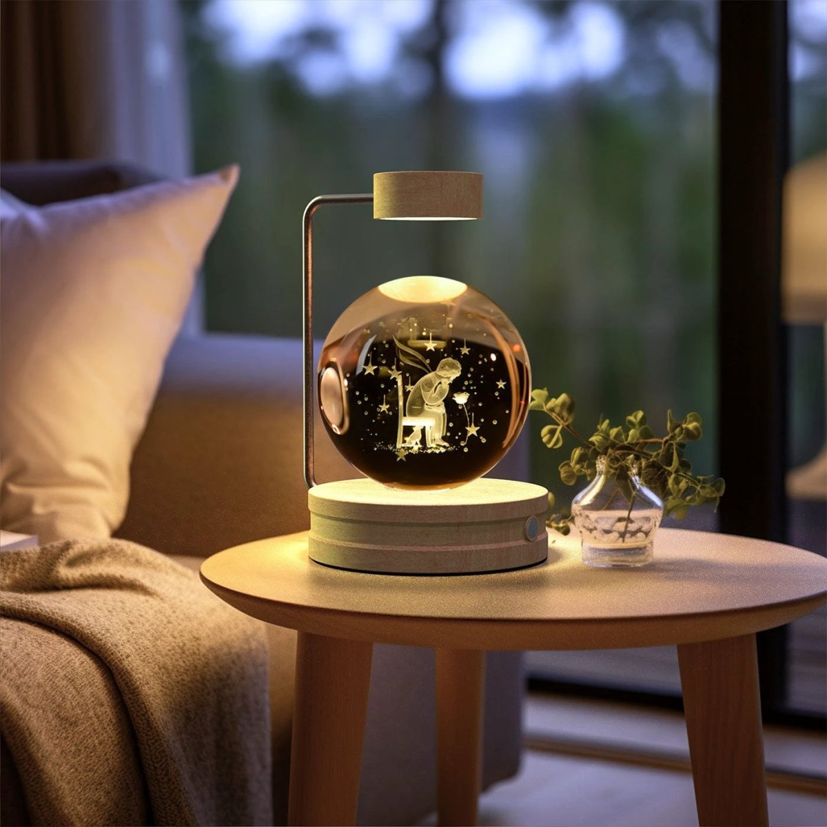 Mandotos cosmic dinosaur crystal ball indoor night light with USB power, warm bedside glow, perfect as a birthday gift or night lamp.