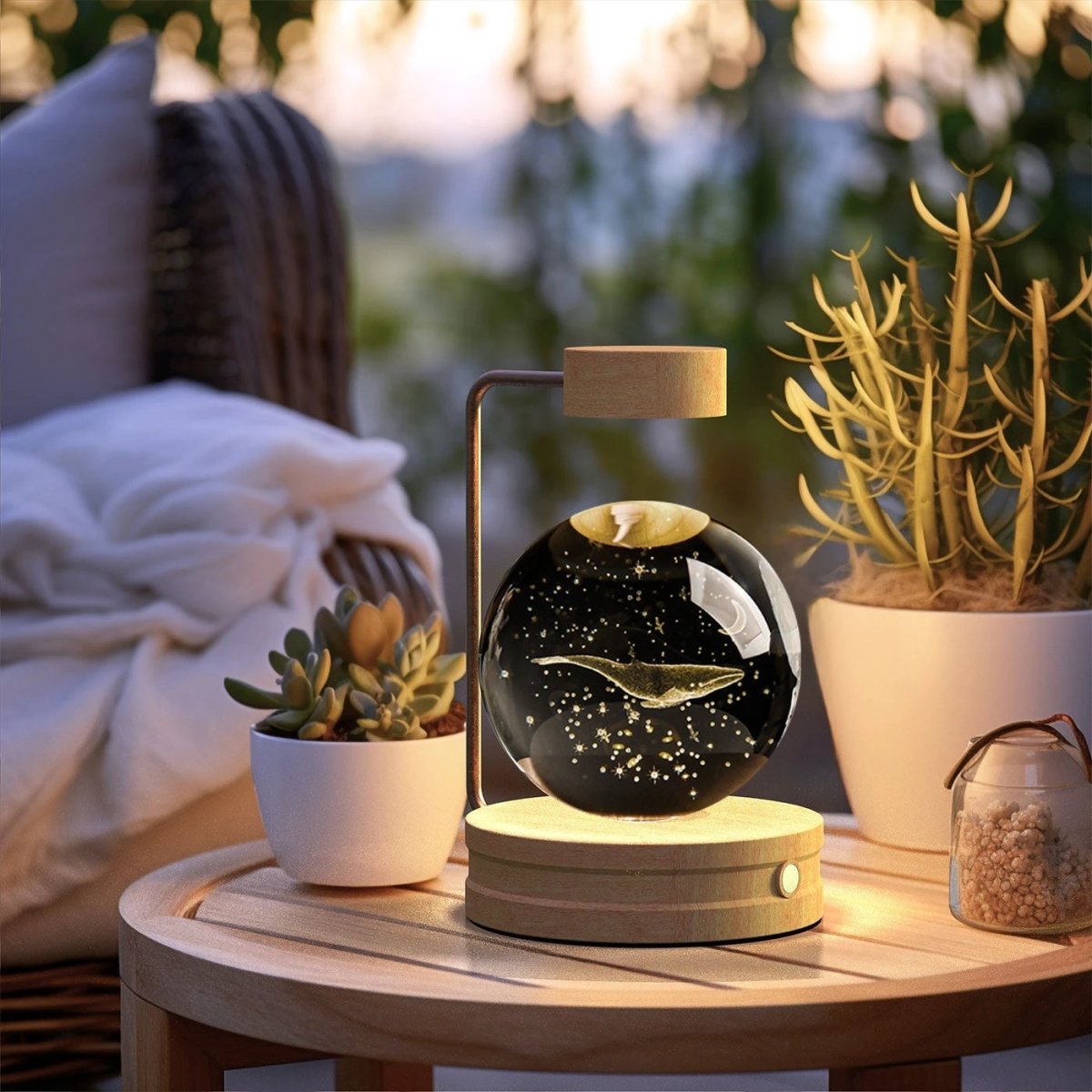 MANDOTOS crystal ball cosmic dinosaur indoor night light with USB power, warm glow, perfect for bedside or birthday gift.