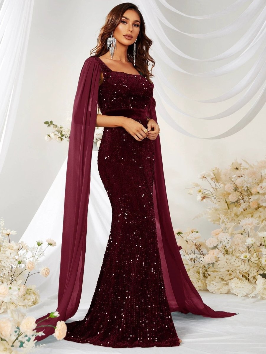Mandotos sequin mesh fishtail dress with split design, elegant evening skirt for formal occasions.